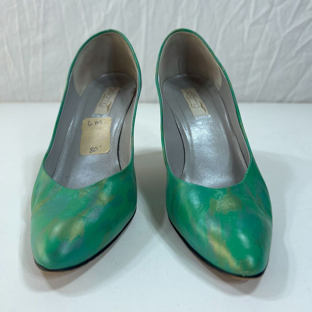 Vintage Paloma Green Gold Leather  Pumps Heels Sz 6